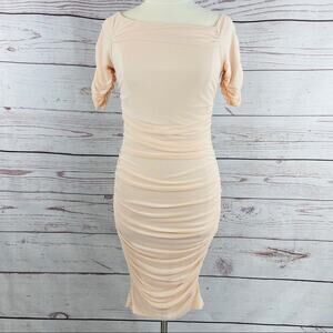 Venus pink peach ruched asymmetrical neckline